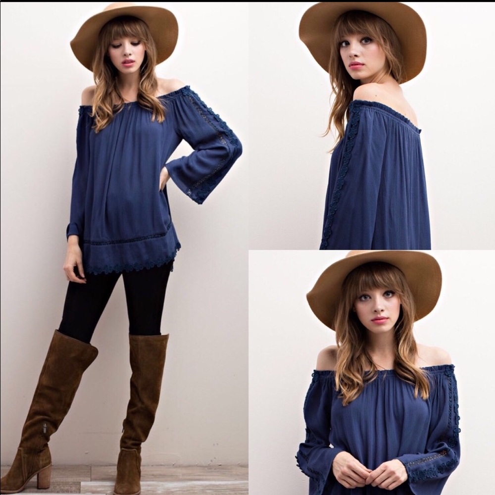 NWT! Cold Shoulder Navy Blouse